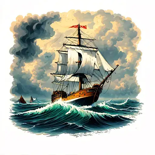 Ship Sailing Through Stormy Seas