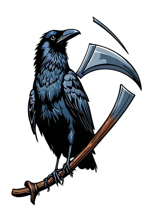 Crow Perched With Scythe