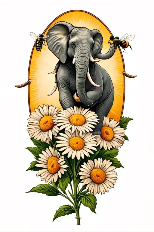 An Elephant With A Bee On A Daisy