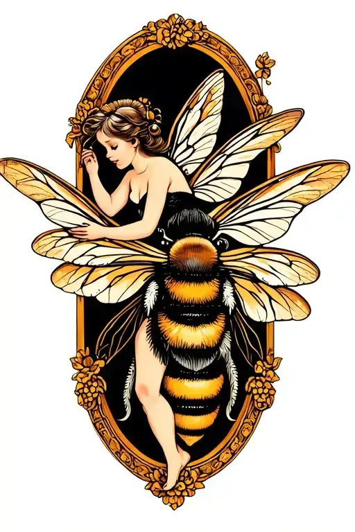 A Fairy Riding On The Back Of A Flying Bee