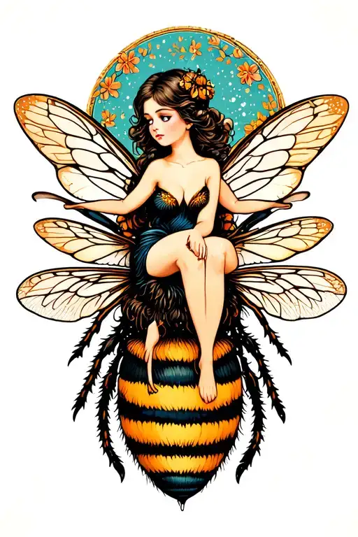 A Fairy Sitting On The Back Of A Flying Bee