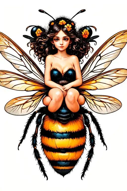 A Fairy Sitting On The Back Of A Flying Bee