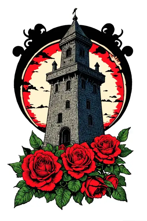 Dark Tower In A Field Of Roses