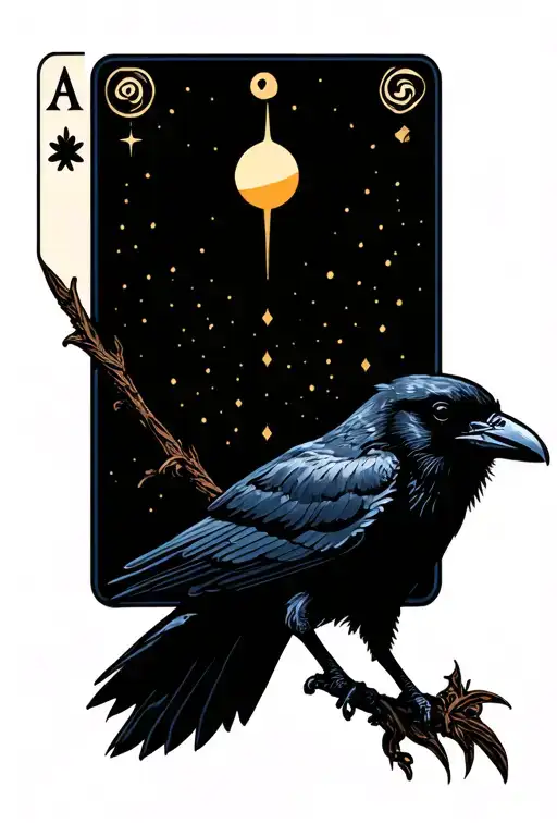 Tarot Card With A Raven