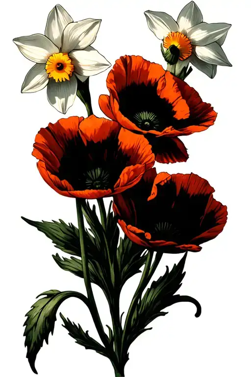 Narcissus And Poppy Flowers