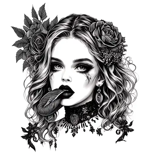 Gothic Themed Picture With Gothic Girl Biting Lip For A Shirt