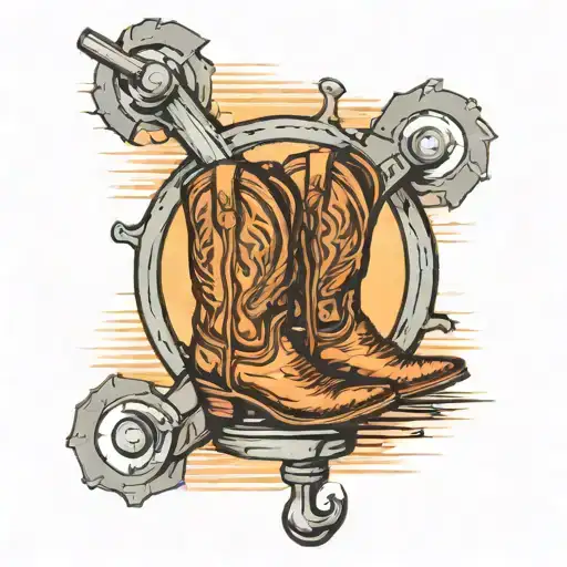 Cowboy Boots By Oil Pump Jack In The Sunset