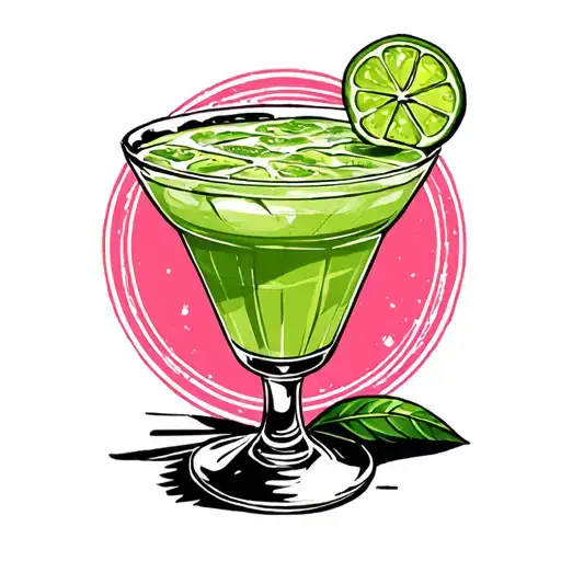 Pin Up Girl Sitting In A Filled Margarita Glass With A Slice Of Lime On Side