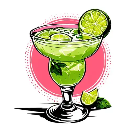Pin Up Girl In A Filled Margarita Glass With A Slice Of Lime On Side