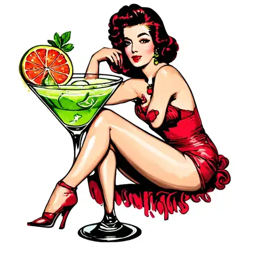 Pin Up Girl Sitting Inside Margarita Glass