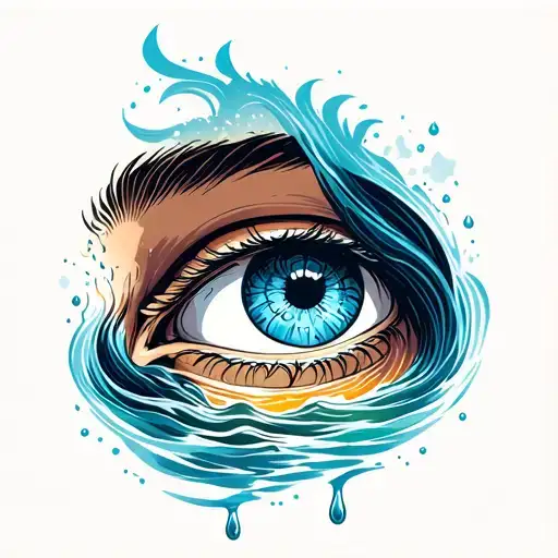 Crying Eye With Tears Flowing River In The Ear