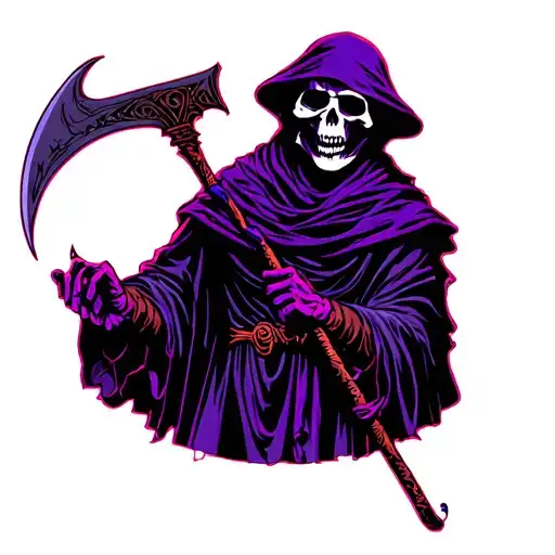 Purple Neon Grim Reaper Holding Scythe