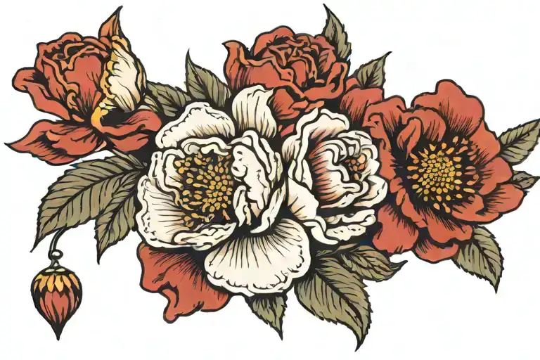 April July August Birth Flowers Shoulder Tattoo Design