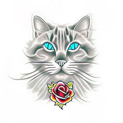Horizontal Black Cat Head Surrounded By Roses