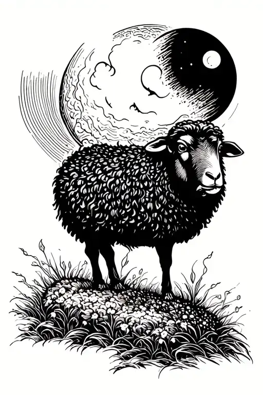Black Sheep With Moon Shining