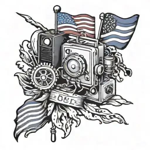 Combine Computer Parts With A Rainbow Flag In A Traditional Tattoo Style