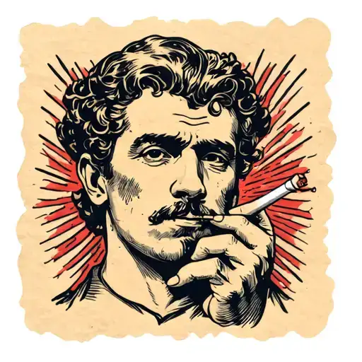 Old School Man's Head And Hand Holding A Cigarette