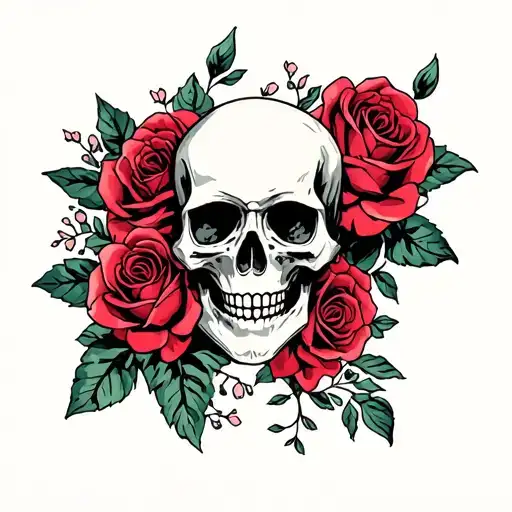 Skullls And Roses Intertwined