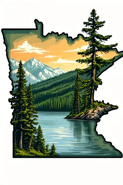State Of Minnesota Outline With Wilderness Lake Scene