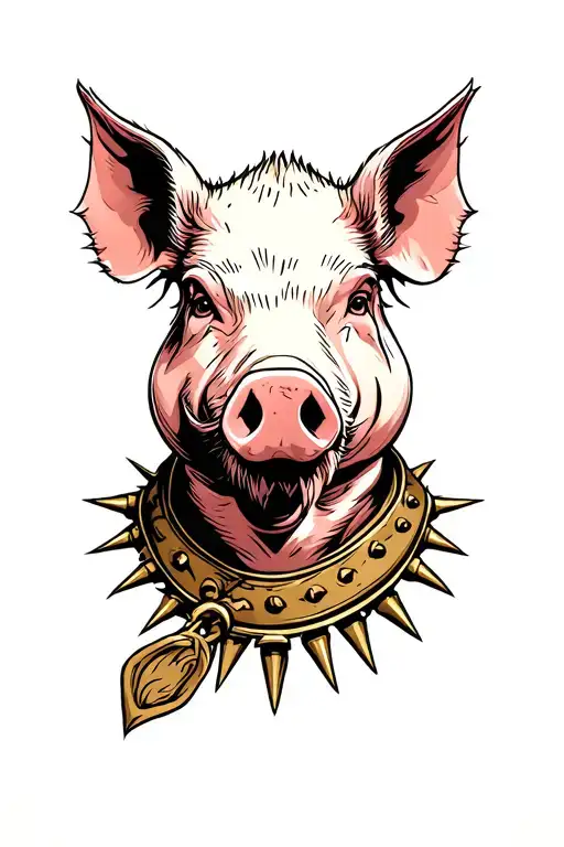 A Pigs Head With A Spiked Collar