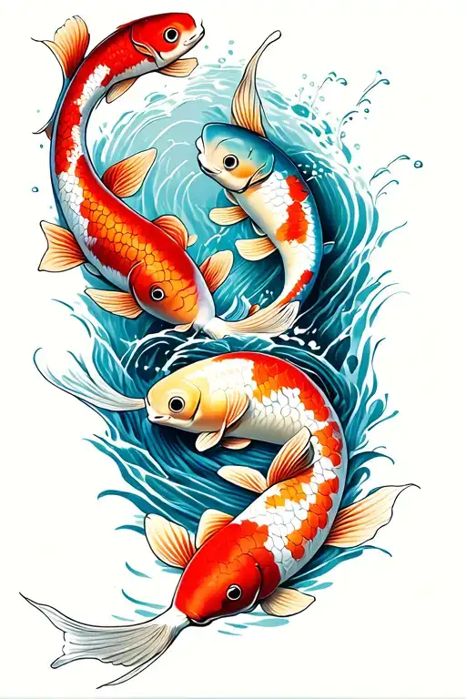 Three Separate Koi Fish Swimming Upstream Symbolizing Perseverance