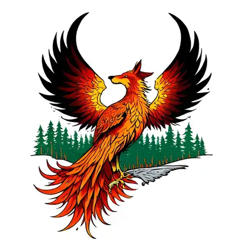 Phoenix With A Wolf Head And A Forest Back