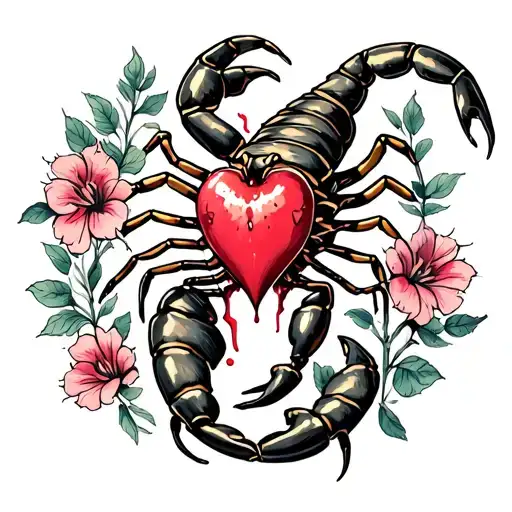 Scorpion Stinging Itself And Bleeding Heart Flower