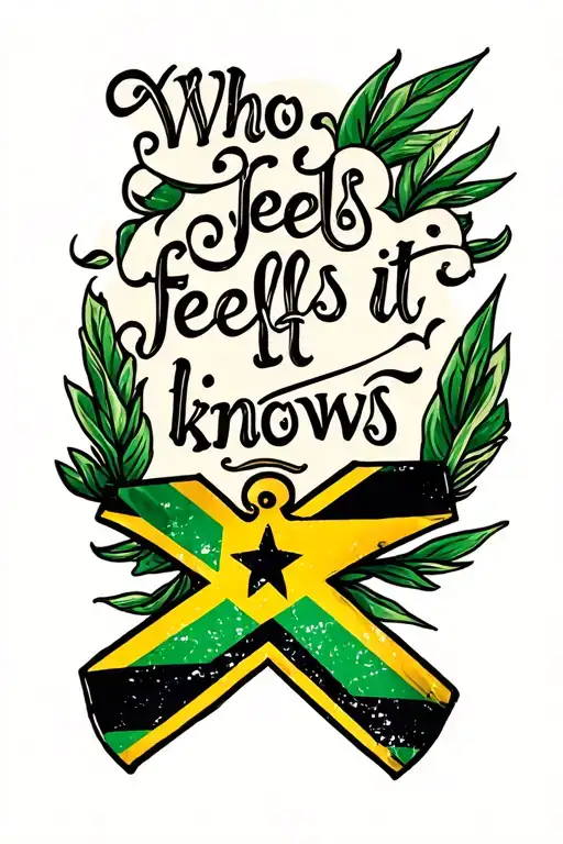 Cross With Text 'Who Feels It Knows It' With Jamaican Flag Background
