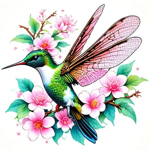 Hummingbird Dragon Fly Cherry Blossom Infinity