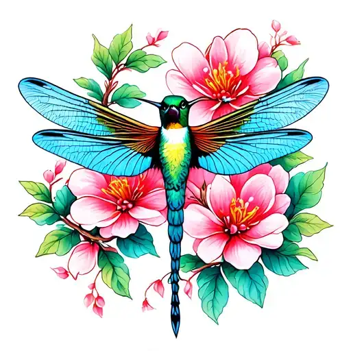 Hummingbird Dragon Fly Cherry Blossom Infinity