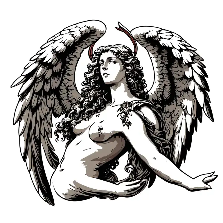 American Traditional Back Tattoo Of Angels And Demons