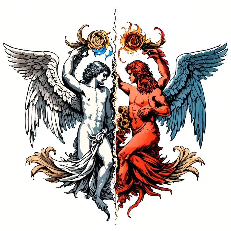 Angels Vs Demons Split In The Middle Of The Back