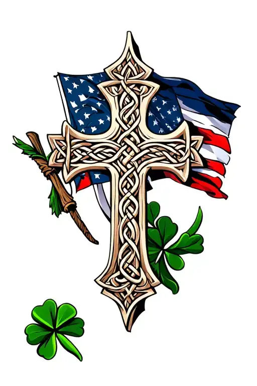 Irish And American Flag Celtic Cross