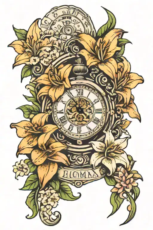 Roman Numeral Clock Lillies Wrapping