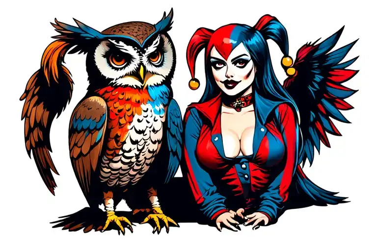 Harley Quinn And A Mash Up Of A Owl Sitting