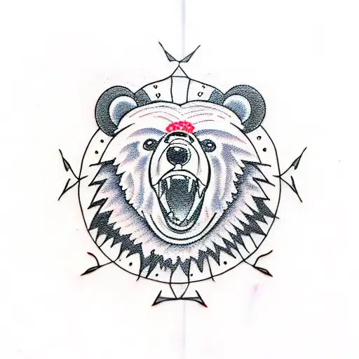 Bear With Red Glowing Eyes In Barbed Wire