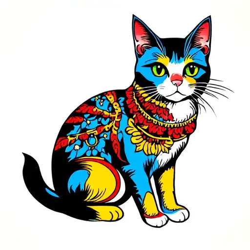 Old Style Cat Tattoo Colorful