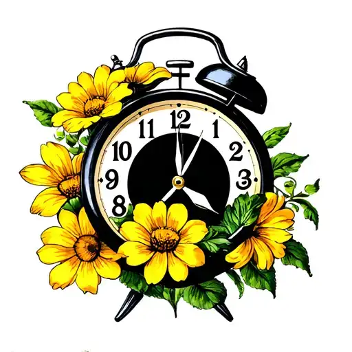 Black Alarm Clock With Yellow Accent Flowers