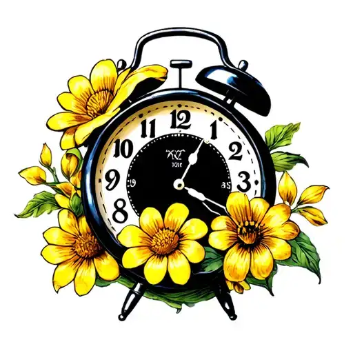 Black Alarm Clock With Yellow Accent Flowers