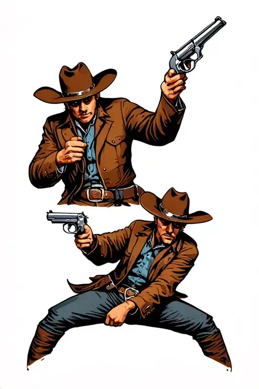 Two Cowboys Dueling With Pistols