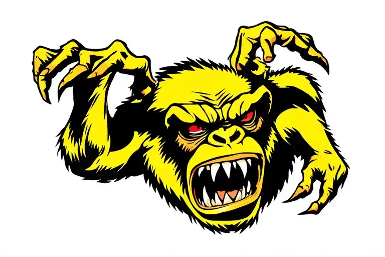 Yellow Angry Ape With Red Eyes And Sharp Teeth