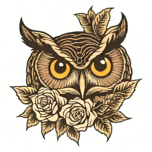 Owl With Flower Blooming