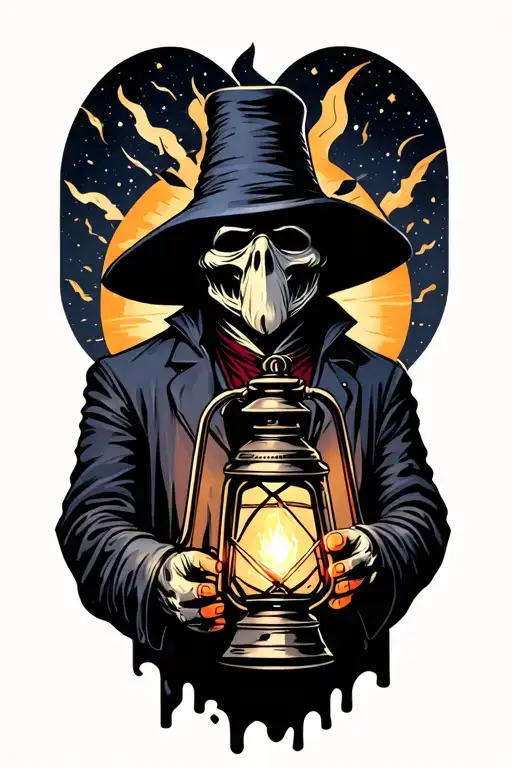 Galaxy Plague Doctor Holding A Lantern