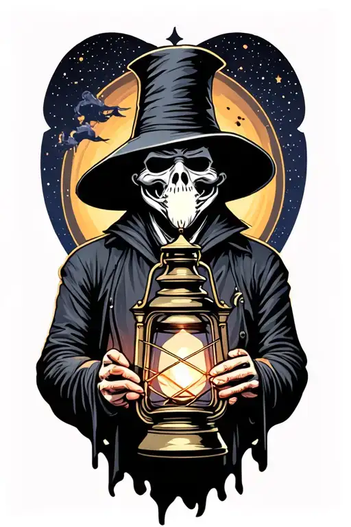Galaxy Plague Doctor Holding A Lantern