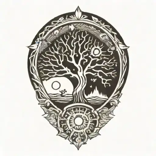 Tree Of Life And Sun And Moon