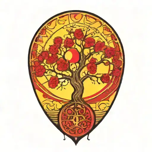 Tree Of Life And Yellow Sun And Red Moon