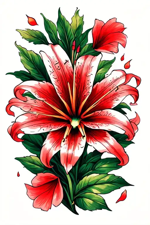 Red Spider Lilly With Petals Falling