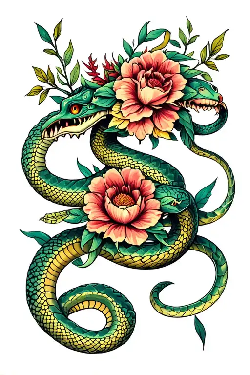 Medusa Gargon And Flowers And Snakes