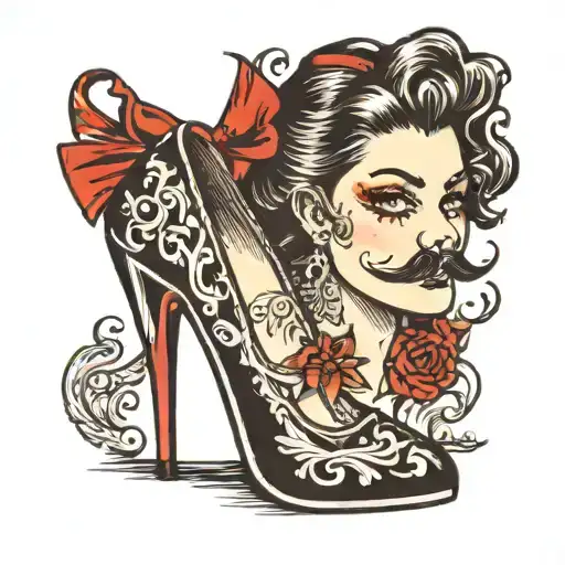 Black Mustache And Stiletto Heels