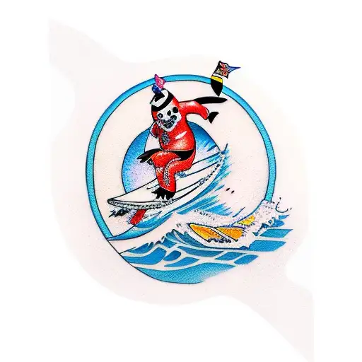 A Panda And A Penguin Surfing A Wave Together On Two Different Surfboards